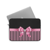 Laptop Sleeve-Glam Pink Bow-Pink Black Pinstripes-Black