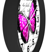 Wall Clock-Magenta Butterfly-Illegible Cursive-10"x10"in