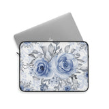 Laptop Sleeve-Stormy Blue-Floral Stencil-White