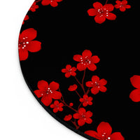 Mouse Pad-Red Floral Blossoms-Black