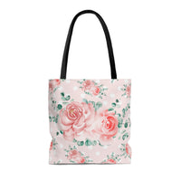 Tote Bag-Lush Pink Floral-White Polka Dots-Pink