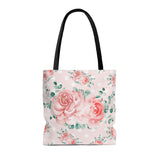 Tote Bag-Lush Pink Floral-White Polka Dots-Pink