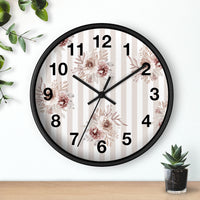 Wall clock-Neutral Browns-Floral Pinstripes