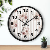 Wall clock-Neutral Browns-Floral Pinstripes