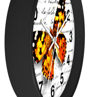 Wall Clock-Orange Butterfly-Illegible Cursive-10"x10"in