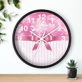 Wall Clock-Glam Pink Bow-Pink White Stencil-Pink White Pinstripes