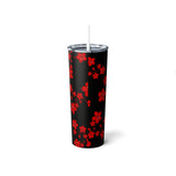 Skinny Tumbler, 20oz-Red Floral Blossoms-Black