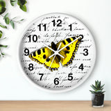 Wall Clock-Yellow Butterfly-Illegible Cursive-10"x10"in