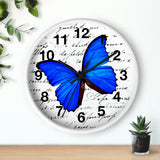 Wall Clock-Royal Blue Butterfly-Illegible Cursive-10"x10"in