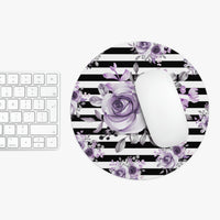 Mouse Pad-Soft Purple Floral-Black Horizontal Stripes-White