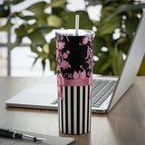 Skinny Tumbler, 20oz-Glam Pink Bow-Pink Black Stencil-Black White Pinstripes