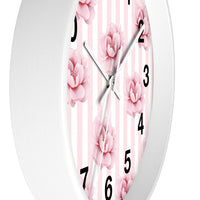 Wall clock-Pink Floral Pinstripes