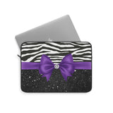 Laptop Sleeve-Glam Purple Bow-Zebra-Black Glitter