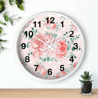 Wall Clock-Lush Pink Floral-White Polka Dots-Pink