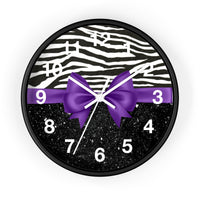 Wall Clock-Glam Purple Bow-Zebra-Black Glitter