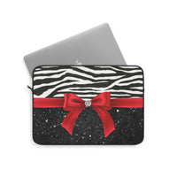 Laptop Sleeve-Glam Red Bow-Zebra-Black Glitter