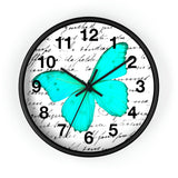 Wall Clock-Aqua Butterfly-Illegible Cursive-10"x10"in