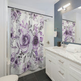 Shower Curtains-Soft Purple-Floral Stencil-White