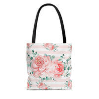 Tote Bag-Lush Pink Floral-Pink Horizontal Stripes-White