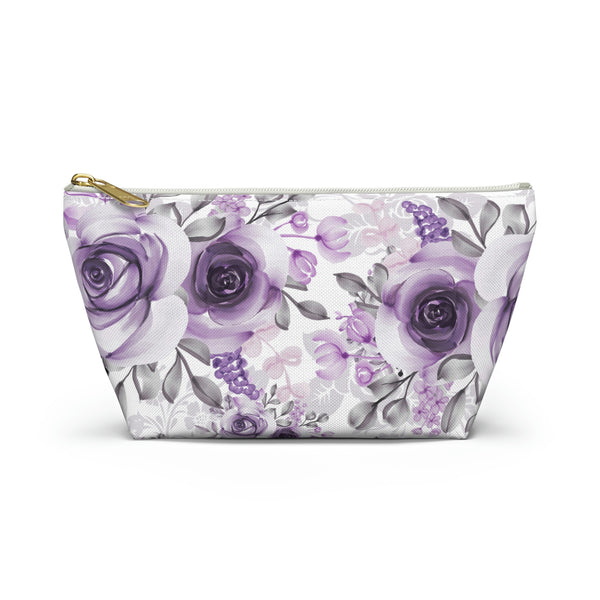 Accessory Pouch-Soft Purple-Floral Stencil-White