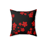 Square Pillow-Red Floral Blossoms-Black