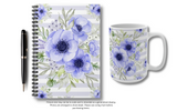 Small Spiral Notebook, 6x8in-Soft Blue Floral-Blue Stencil-White