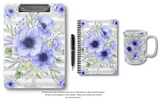 Small Spiral Notebook, 6x8in-Soft Blue Floral-Blue Stencil-White