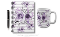 Small Spiral Notebook, 6x8in-Soft Purple Floral-Soft Purple Horizontal Stripes-White