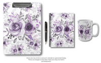 Small Spiral Notebook, 6x8in-Soft Purple-Floral Stencil-White