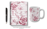 Coffee Mug 15oz-Soft Pink Floral Mauve-Horizontal Stripes-White