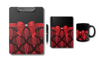 Small Spiral Notebook, 6x8in-Glam Red Bow-Red Lace-Black