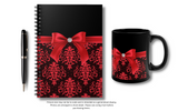 Small Spiral Notebook, 6x8in-Glam Red Bow-Red Lace-Black