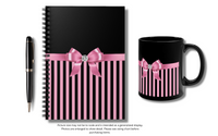 Small Spiral Notebook, 6x8in-Glam Pink Bow-Pink Black Pinstripes-Black