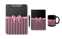 Small Spiral Notebook, 6x8in-Glam Pink Bow-Pink Black Pinstripes-Black