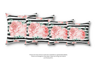 Square Pillow-Lush Pink Floral-Black Horizontal Stripes-White