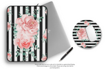 Mouse Pad-Lush Pink Floral-Black Horizontal Stripes-White