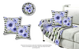 Square Pillow-Soft Blue Floral-Black Horizontal Stripes-White