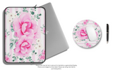 Mouse Pad-Magenta Pink Floral-Pink Horizontal Stripes-White