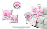 Square Pillow-Magenta Pink Floral-Pink Horizontal Stripes-White