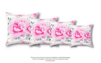 Square Pillow-Magenta Pink Floral-Pink Horizontal Stripes-White