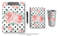 Clipboard-Lush Pink Floral-Black Polka Dots-White