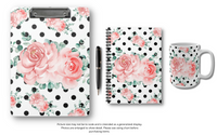 Clipboard-Lush Pink Floral-Black Polka Dots-White