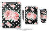 Clipboard-Lush Pink Floral-White Polka Dots-Black