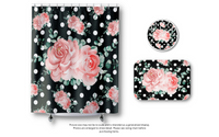 Shower Curtains-Lush Pink Floral-White Polka Dots-Black