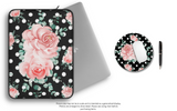 Mouse Pad-Lush Pink Floral-White Polka Dots-Black