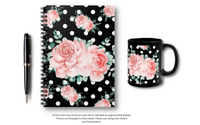 Small Spiral Notebook, 6x8in-Lush Pink Floral-White Polka Dots-Black