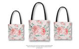 Tote Bag-Lush Pink Floral-White Polka Dots-Pink