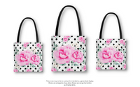 Tote Bag-Magenta Pink Floral-Black Polka Dots-White