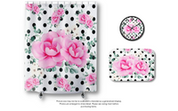 Wall Clock-Magenta Pink Floral-Black Polka Dots-White