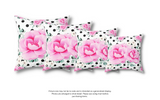 Square Pillow-Magenta Pink Floral-Black Polka Dots-White